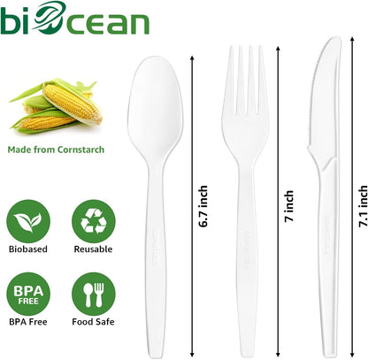 Extra Heavyduty Compostable Cutlery Set - 190 Count Large Disposable Utensils No Plastic Forks Spoons Knives Biodegradable Fork Eco Friendly Silverware for Party,BBQ,Daily Use,Events,Picnic
