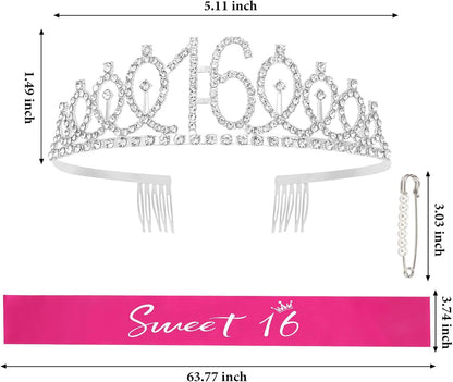 CAVETEE Silver Birthday Crown for Girls Birthday Decorations Birthday Gifts for Women and Girls