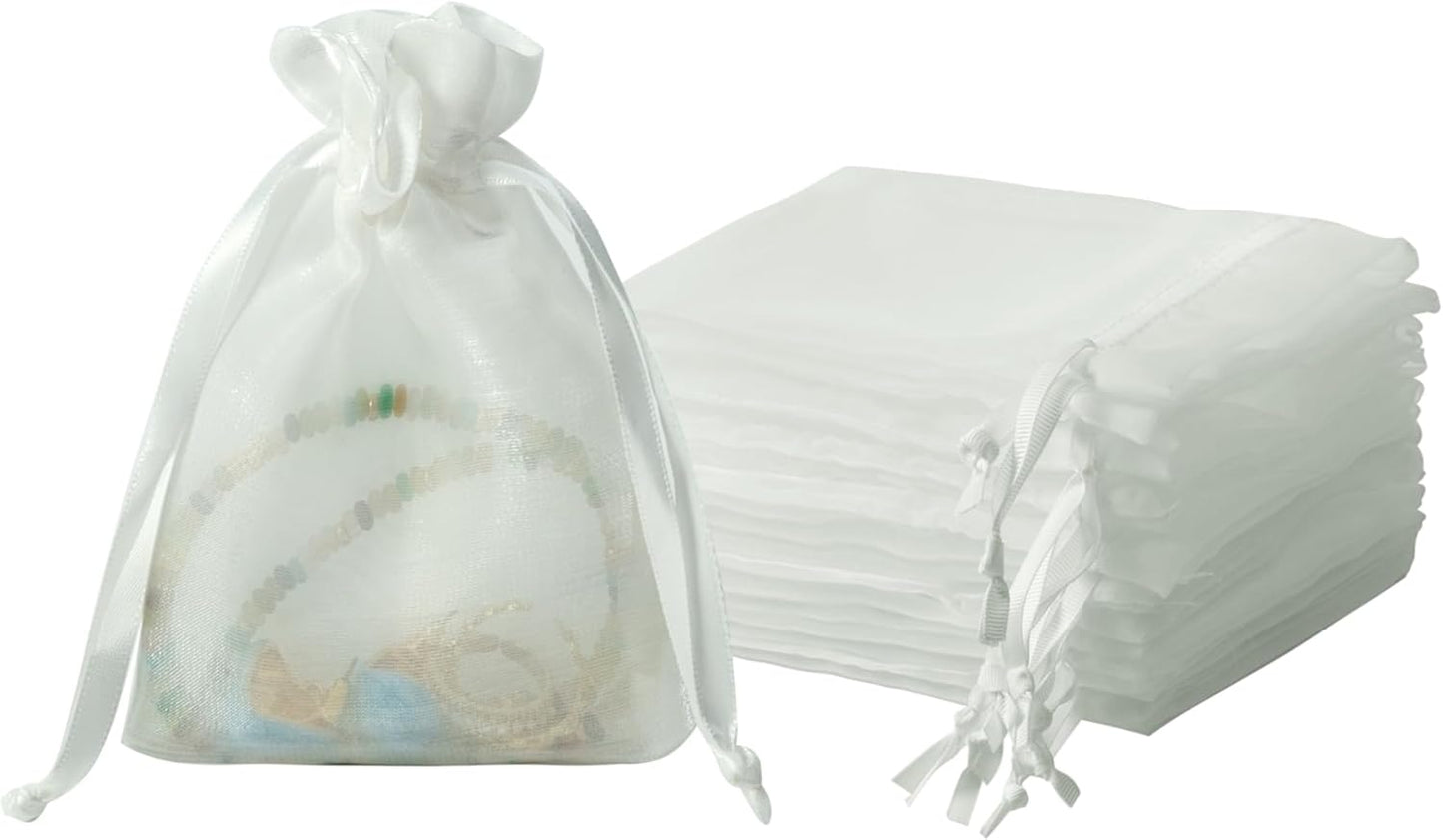 QIANF 20 Pcs Peacock Blue Small Organza Bags 3X4 inch for Wedding Favors with Drawstring, Mini Mesh Gift Bags Jewelry Pouch for Candy Bridal Shower Party Favor Baby Shower Christmas