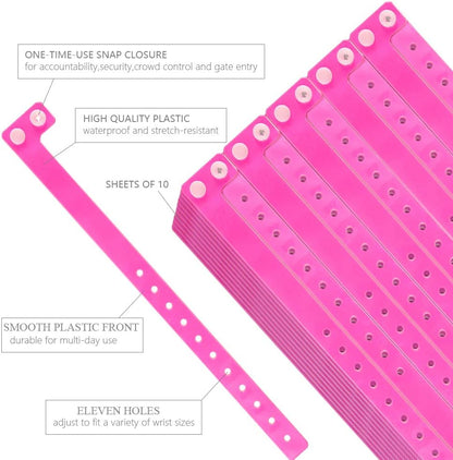 Ouchan Plastic Event Wristbands Neon Green- 100 Pack Vinyl Wristbands for Party