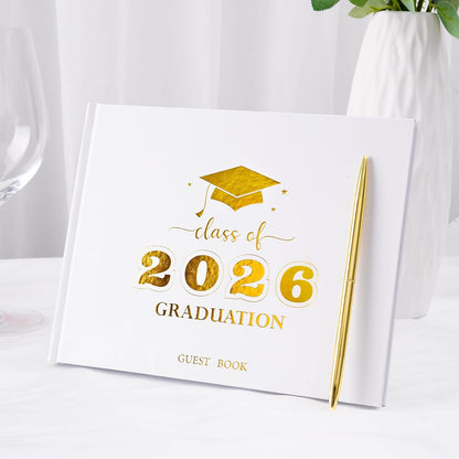 Graduation Guest Book, Class of 2026 Graduation Guest Book with Pen, Hardcover Guest Sign in Book, Memory Scrapbook, Graduation Decorations, Grad Party Supplies for High School，College (Blue)
