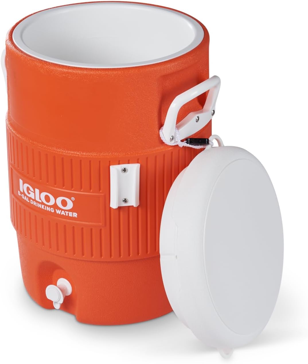 Igloo 5 Gallon Portable Sports Cooler Water Beverage Dispenser with Flat Seat Lid, Insulated Beverage Dispenser, Orange/White