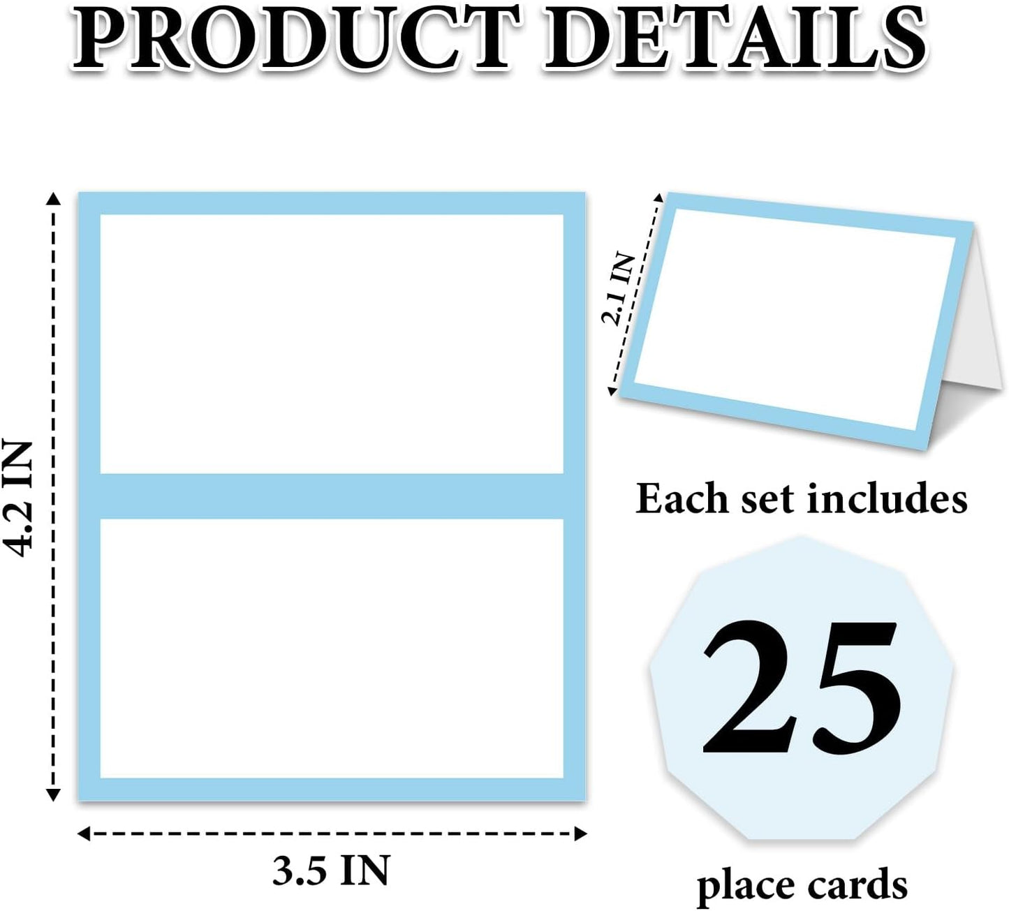 Blue Floral Place Cards for Table Setting, Birthday Baby Shower Folded Tent Cards Wedding Seating Cards for Bridal Shower, Anniversary, Engagement Food Name Card for Party Decoration, 25pcs /A10