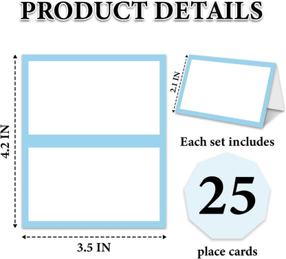 Blue Floral Place Cards for Table Setting, Birthday Baby Shower Folded Tent Cards Wedding Seating Cards for Bridal Shower, Anniversary, Engagement Food Name Card for Party Decoration, 25pcs /A10