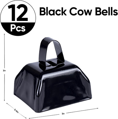 Cow Bells Noise Makers Red Cheering Bell for Sporting Events: 12 Pcs Metal Cowbells with Handle - Small Loud Bell Bulk Hand Percussion for Football Games Graduation Weddings-Red