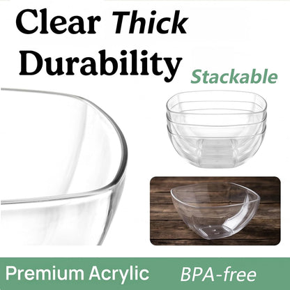 TOPZEA Set of 3 Clear Plastic Serving Bowls for Party, 94oz Acrylic Large Salad Mixing Bowl Set Kitchen Reusable Snacks Bowl for Fruit Chips Dips Popcorn, Break-Resistant