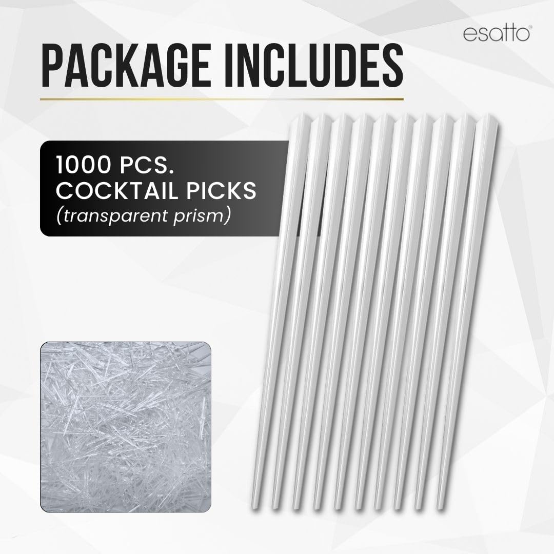 1000 Pcs Cocktail Picks Prism 7.62cm (3") - Sleek, Stylish Garnish for Cocktails, Perfect Plastic Toothpicks for Appetizers & Drinks, Versatile Fancy Skewers Food Pick for Charcuterie Parties