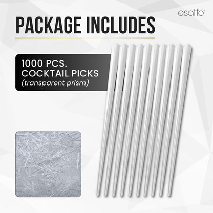 1000 Pcs Cocktail Picks Prism 7.62cm (3") - Sleek, Stylish Garnish for Cocktails, Perfect Plastic Toothpicks for Appetizers & Drinks, Versatile Fancy Skewers Food Pick for Charcuterie Parties