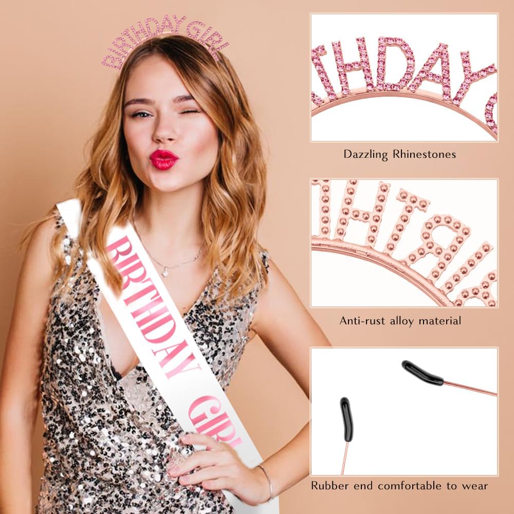 Birthday Sash & Crown for Women - Tiara Headband, Girls' Decorations Accessories