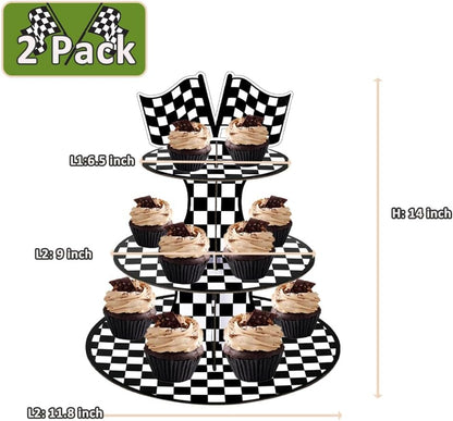 MRPAPA Pink Cardboard Cupcake Stand,2PCS Cup Cake Holder Thick Paper Dessert Tray, 3-Tier Round Serving Tray Perfect for Baby Girls Pink and Gold Birthday Baby Shower Party Supplies