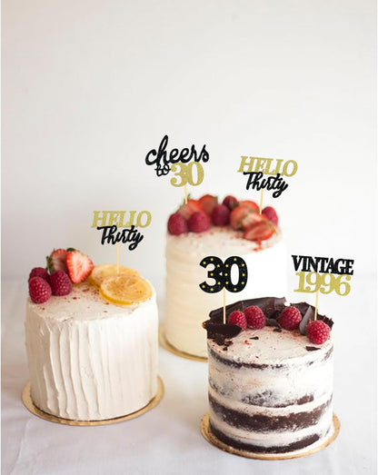 24 PCS Glitter 30th Birthday Cupcake Toppers for Celebrating Thirty Years Old Birthday Party Decorations for 30th Anniversary Party Supplies (Gold)