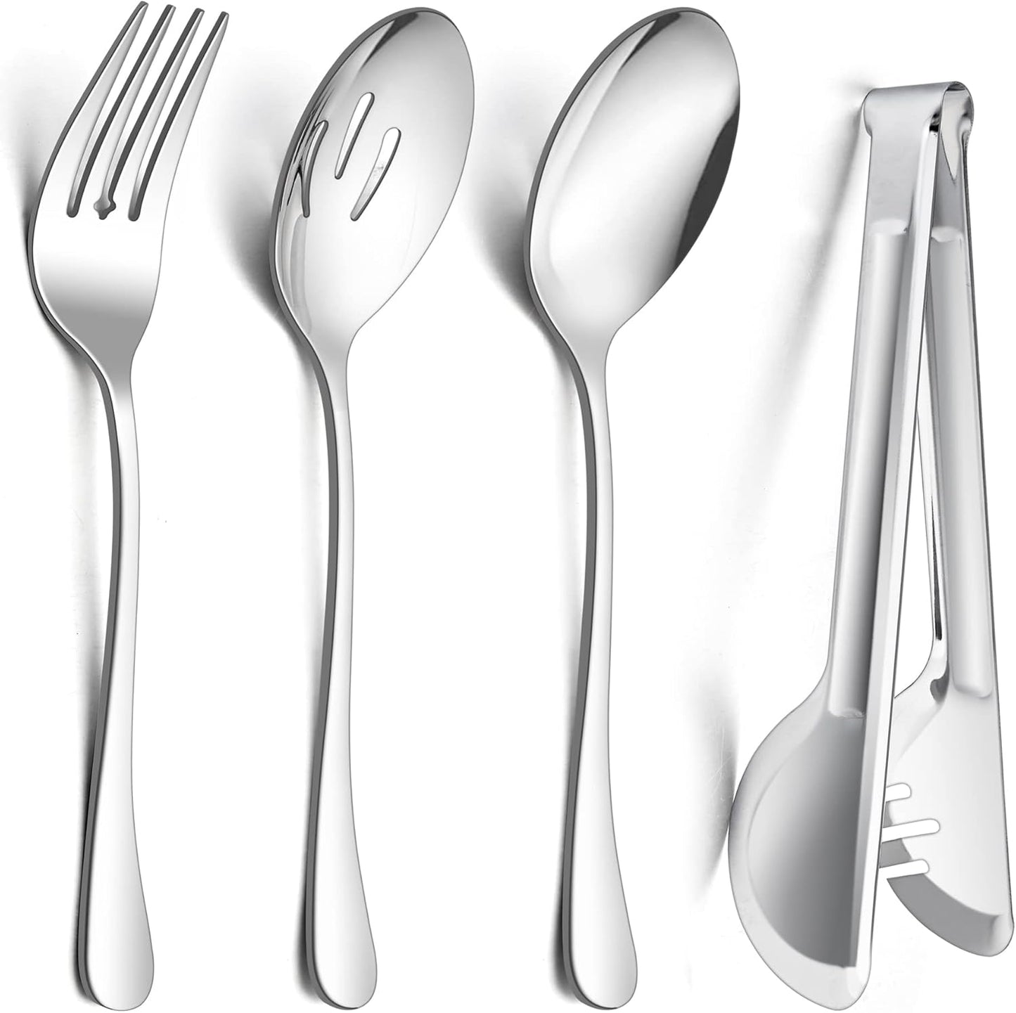 Large Black Serving Utensils Set of 12, E-far Stainless Steel 9.8 Inch Serving Spoons Slotted Spoon, 9.9 Inch Forks, 9.4 Inch Tong for Buffet Catering, Mirror Finish & Dishwasher Safe