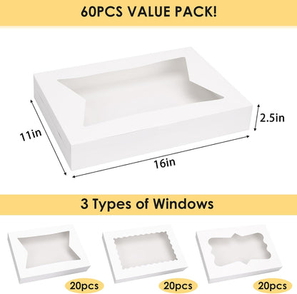 Moretoes 40pcs Large Bakery Boxes, 16x11x2.5 Inches Auto-Popup Cookie Boxes with Window for Donuts, Treats, Pastries, Pies, Muffins, Chocolate Covered Strawberries