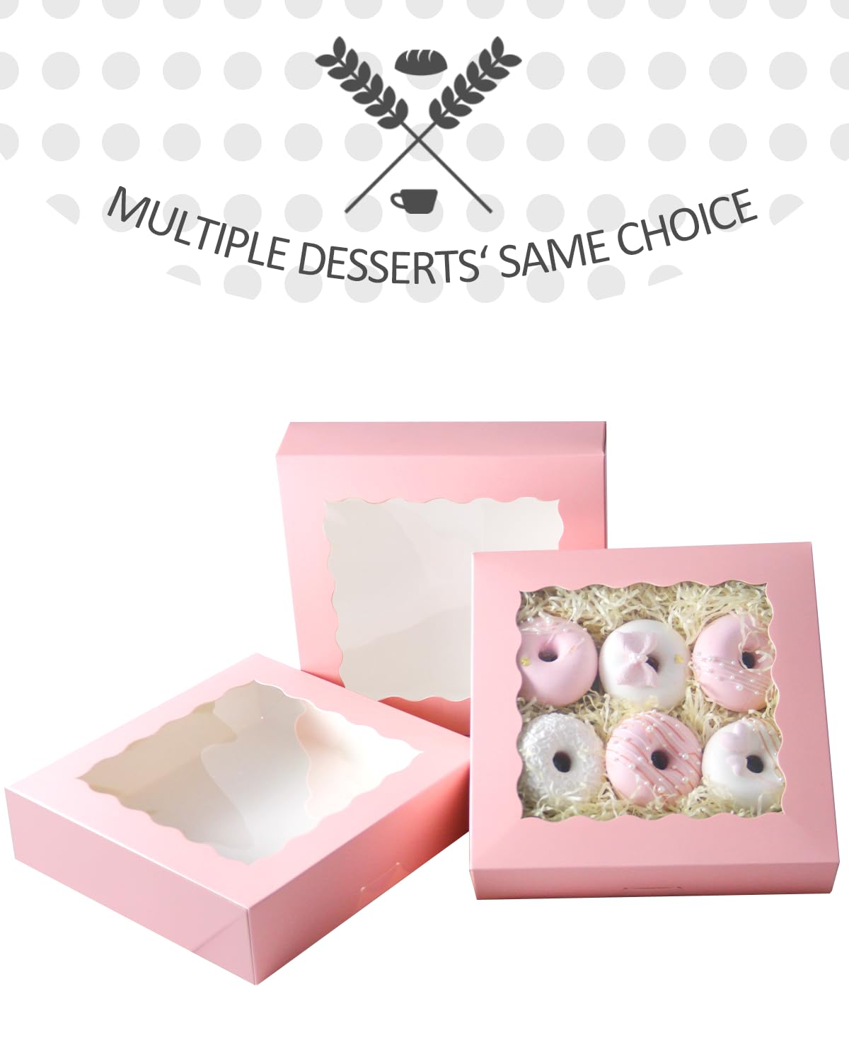 qiqee 8x8x2.5 Inch White Pastry Box With Window Donut Pie Boxes 12pcs Bakery Box (Auto-pop Up)