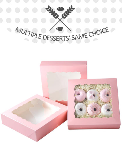 qiqee 8x8x2.5 Inch White Pastry Box With Window Donut Pie Boxes 12pcs Bakery Box (Auto-pop Up)