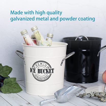 T586A 4L Cream White Metal Galvanized Double Walled Ice Bucket Set with Lid and Scoop