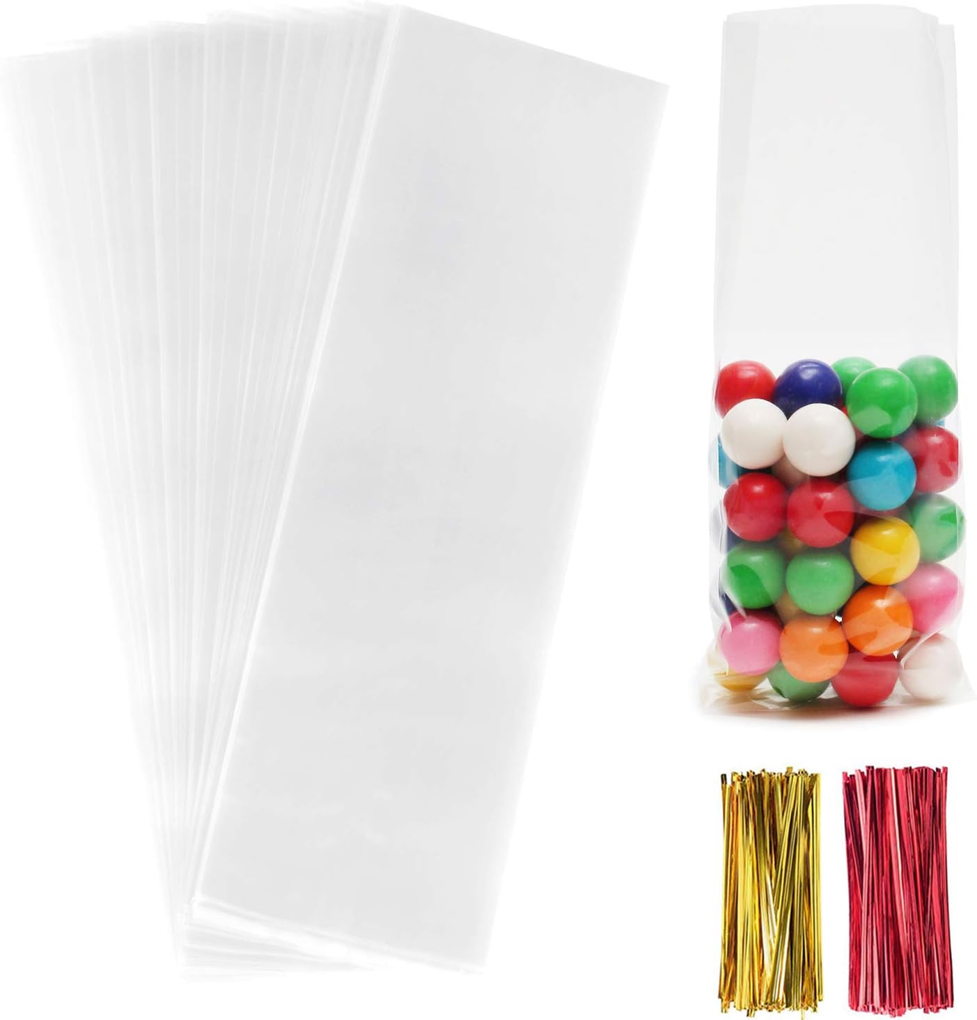 Cello Cellophane Treat Bags,5x7 Inches Clear Cellophane Bags 200 Pcs OPP Plastic Treat Bags with 200 Twist Ties for Gift Wrapping,Packaging Candies,Dessert,Bakery, Cookies, Chocolate,Party Favor