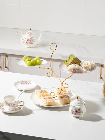 Sweejar 3 Tier Ceramic Cake Stand Wedding, Dessert Cupcake Stand for Tea Party Serving Platter (White)