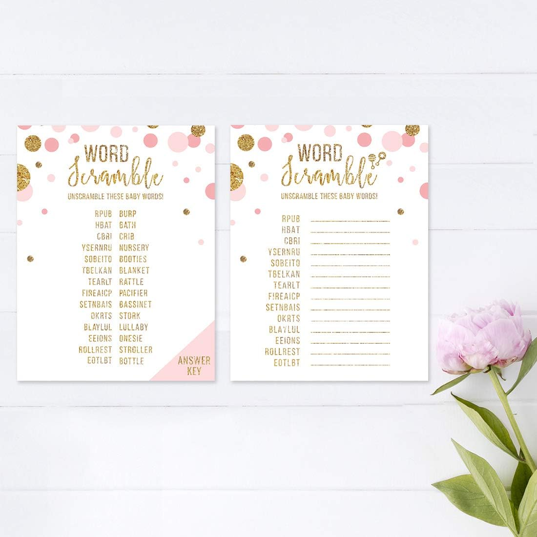 Andaz Press Blush Pink Gold Glitter Girl Baby Shower, Printable Table Tent Place Cards, 20-Pack, Seat Placement Cards Blank Place Cards For Table Settings Name Cards for Wedding, Graduation Food Cards - Colors B