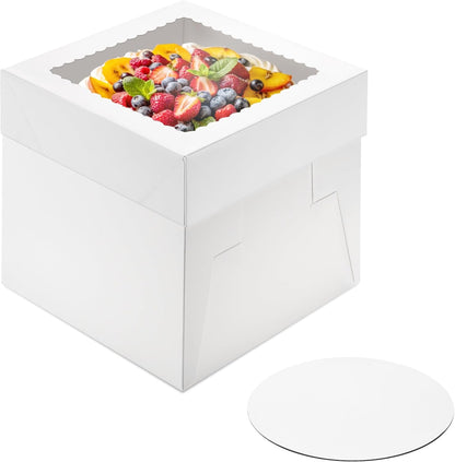 Cake Boxes with Window and Cake Boards, 8 x 8 x 8 Inches, 3 Pack, Disposable Bakery Containers for Wedding, Birthday, Party (8 inch)