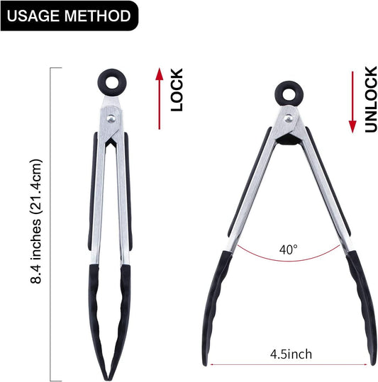 MSY BIGSUNNY Kitchen Food Tongs - 7" Mini Silicone Serving Tongs - Set of 3 (Blue)