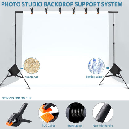 Photo Video Studio 10x7Ft (WxH) Adjustable Background Stand Backdrop Support System Kit with Carry Bag