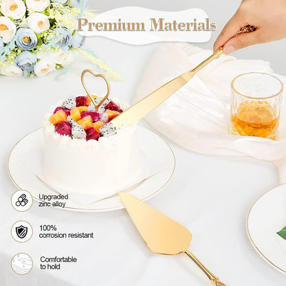 Wedding Cake Knife and Server Set, Personalized Gold Cake Cutting Set for Wedding, Engraved Classic Cake Knives Cutter Set, Pie Server, Birthday Bridal Quinceañera Gift (CUS-Flower)