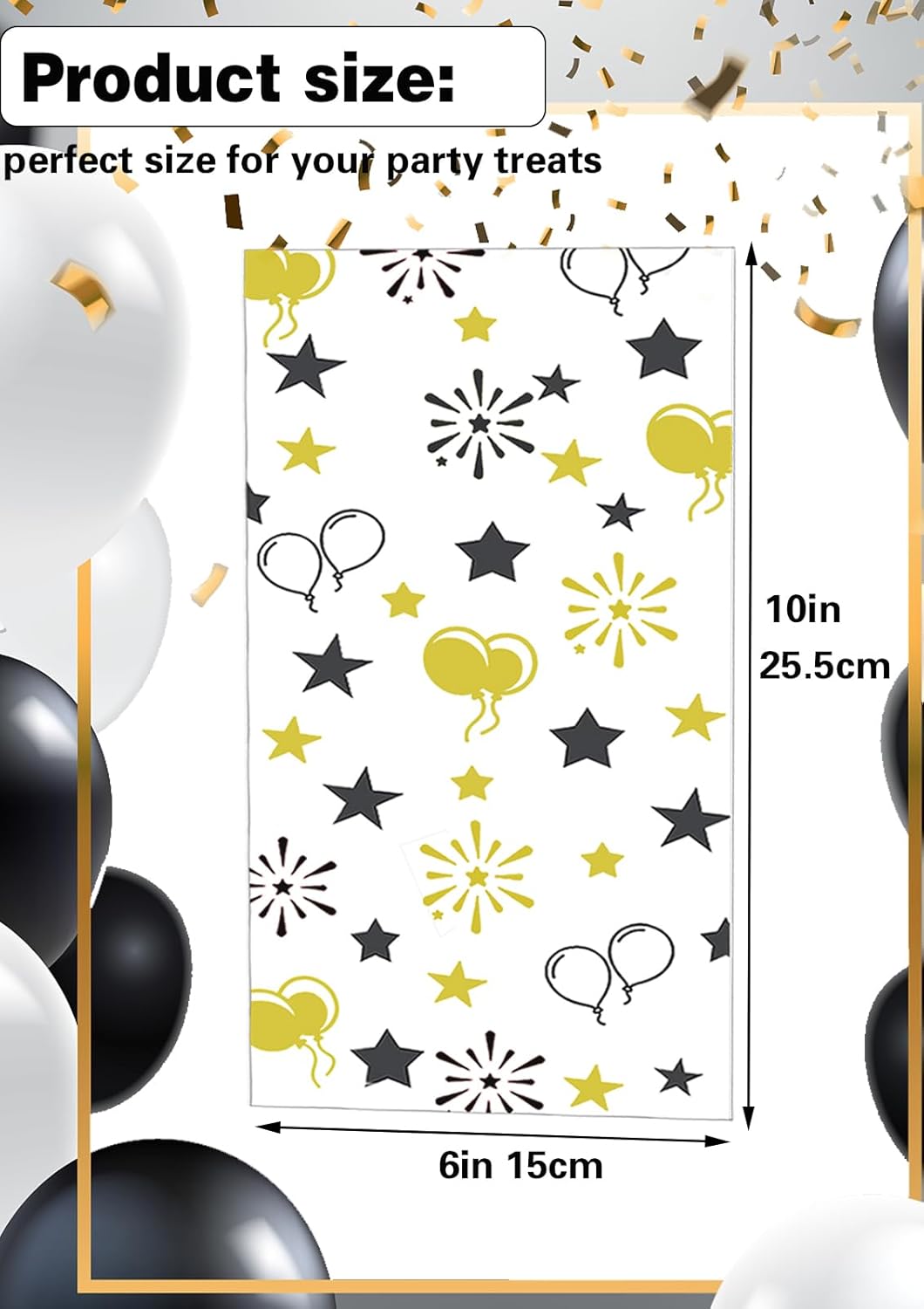 100 Pcs Star Printed 5"X 7" Gift Wrap Cello Cellophane Treat Bags Party Favor bags Clear Candy Cookie Bag Plastic Poly Goodie Storage Bag with Twist Ties for Bakery,Birthday, Wedding ,Party Decorations (Gold)