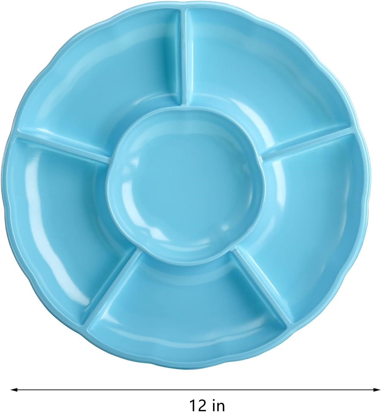 Frcctre 20 Pack Disposable Plastic Appetizer Serving Platter, 12 Inch 6 Sectional Divided Snack Nut Candy Veggie Fruit Dish Serving Platter Divided Food Tray