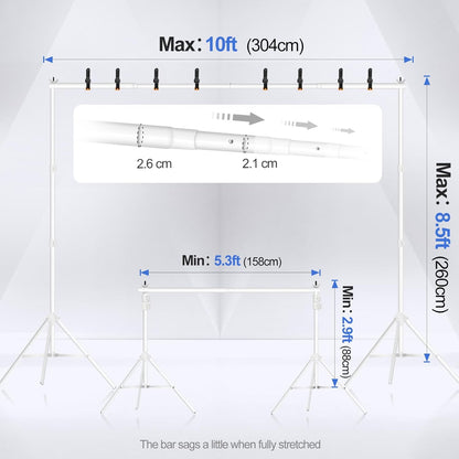 EMART Backdrop Stand 10x7ft(WxH) Photo Studio Adjustable Background Stand Support kit with 2 Crossbars, 8 Clamps, 2 Sandbags and Carry Bag for Parties, Events Decoration, Wedding, Photography -White