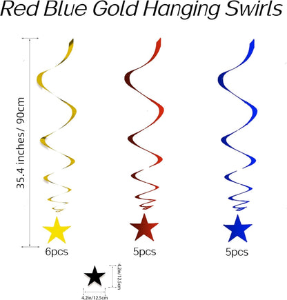 Gold Twinkle Stars Hanging Swirls Decorations Ceiling Swirl Foil Decoration Hanging Gold Party Supplies for Birthday Baby Shower Wedding, 32 pcs