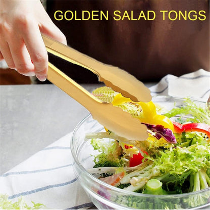 2 Pack Gold Serving Tongs Gold Serving Utensils Salad Tongs Buffet Tongs Non-slip & Easy Grip Stainless Steel Gold Plated Buffet Serving Tongs, Salad, Ice, Oven (9.5 Inch) (Gold)