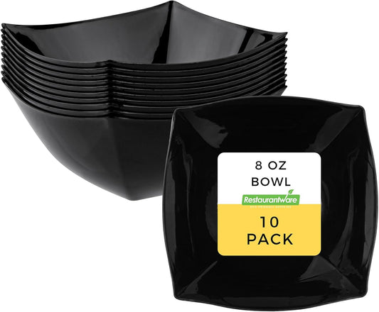 Restaurantware Moderna 32 Ounce Fancy Plastic Bowls 10 Square Disposable Salad Bowls - Durable Heavy-duty White Plastic Bowls For Warm And Cold Foods