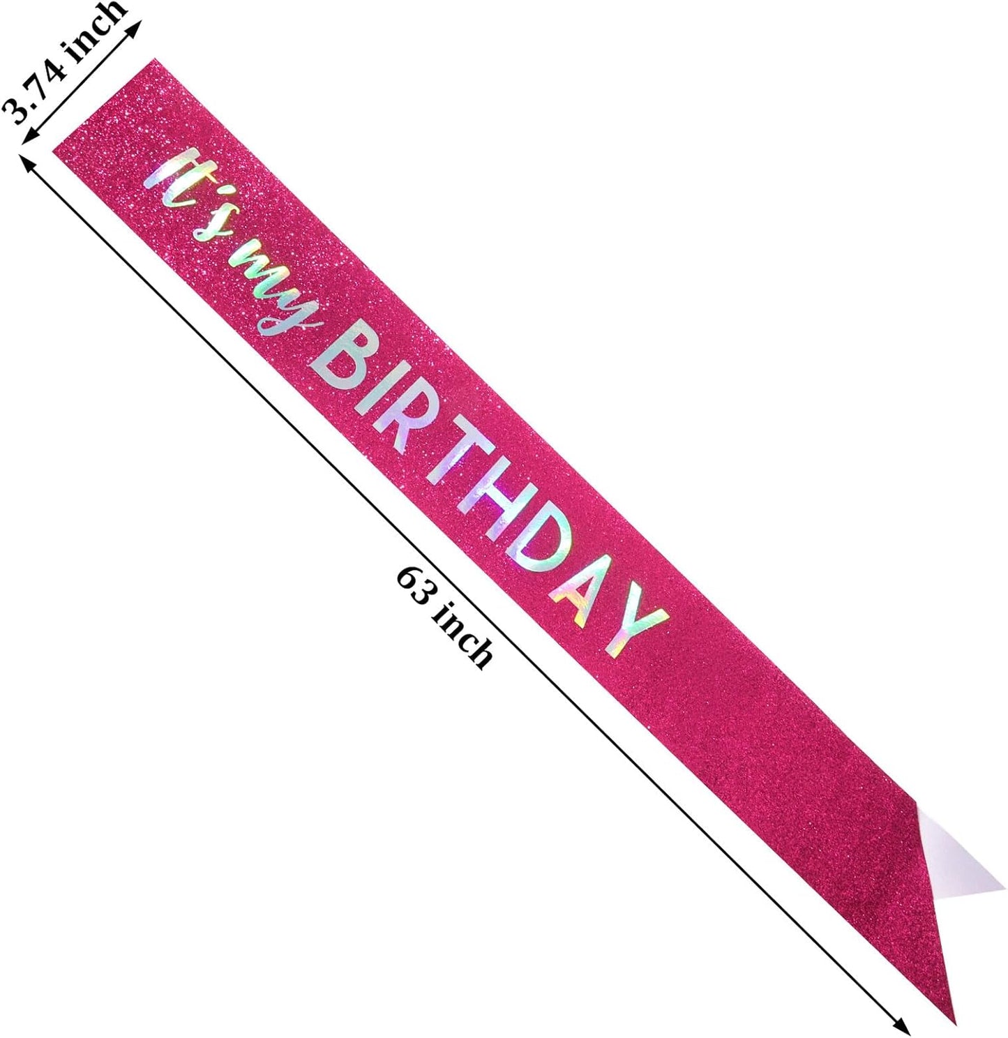 It's My Birthday Sash Black Glitter Sash with Hot Pink Foil Happy Birthday Decorations for Women Girls Men Boys Black Party Decorations