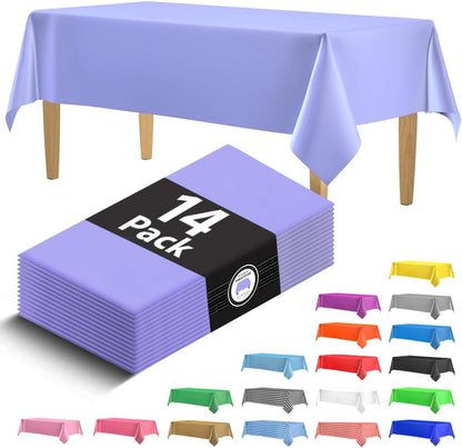 14 Pack Black 54 x 108 in. Rectangle Disposable Plastic Tablecloths - Smooth Decorative Covers for Parties, Weddings