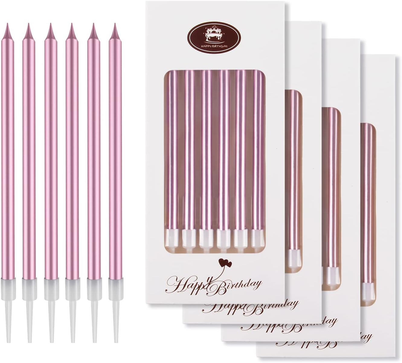BEAN LIEVE 24-Count Birthday Candles - Long Thin Cake Candles Slow Burning Candles for Birthday, Wedding, Lucky Party Decoration (Champagne Gold)