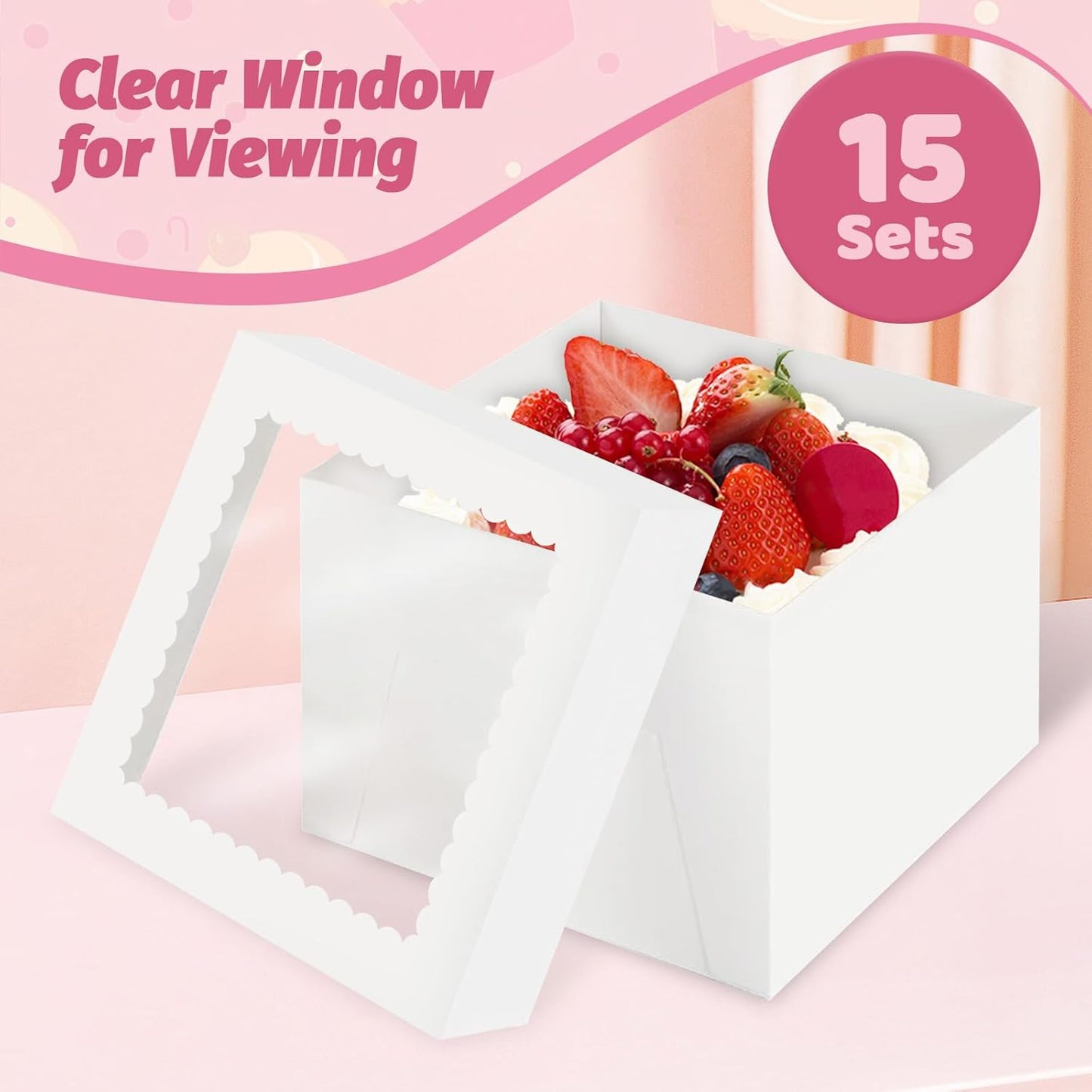 15pcs Cake Boxes,10x10x8 Inch Tall Cake Box with Window,White Bakery Boxes,Large Cookie Boxes,Bakery Boxes with Stickers ,Treat Boxes for Cake,Macaroon,Donuts, Pies, Cookies, Wedding, Birthday, Party