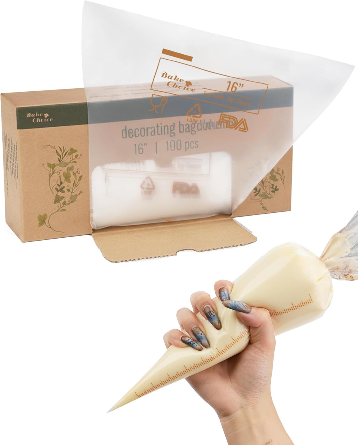 Bake Choice 16 Inch Large Piping Bags, 100PCS Thickened Disposable Pastry Bags, Anti Burst Icing Bags for Cream Frosting, Non-slip Frosting Bags, Cake & Cookie Decorating Supplies