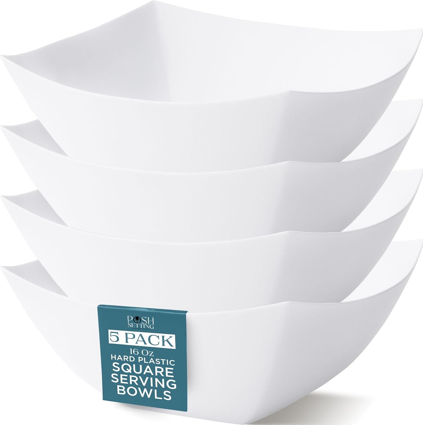 Posh Setting - Clear Plastic Serving Bowls for Party (8oz - 4 Pack) Square, Disposable, Salad & Fruit Bowls for Party Table, Candy Containers for Candy Buffet