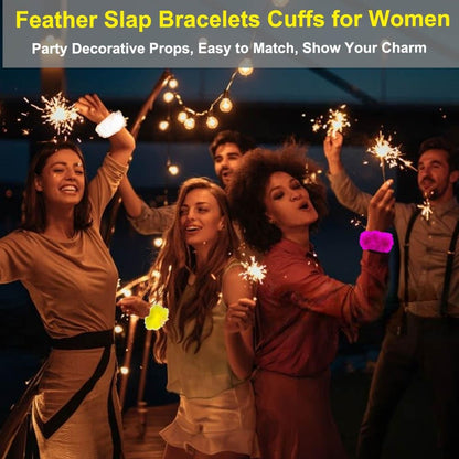 2Pcs Feather Wristbands, 9.65inch Soft Feather Wrist Slap Bracelet Cuffs, Snap Ring, Circle Slap Wrist Decoration Cuffs for Party Decoration