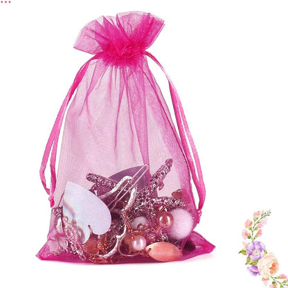 HRX Package 100pcs White Organza Bags, 4x6 inch Mesh Bags Drawstring Gift Bags Jewelry Pouches for Candy Wedding Favors Christmas