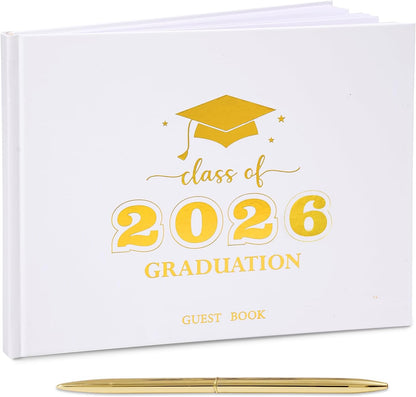 Graduation Guest Book, Class of 2026 Graduation Guest Book with Pen, Hardcover Guest Sign in Book, Memory Scrapbook, Graduation Decorations, Grad Party Supplies for High School，College (Blue)