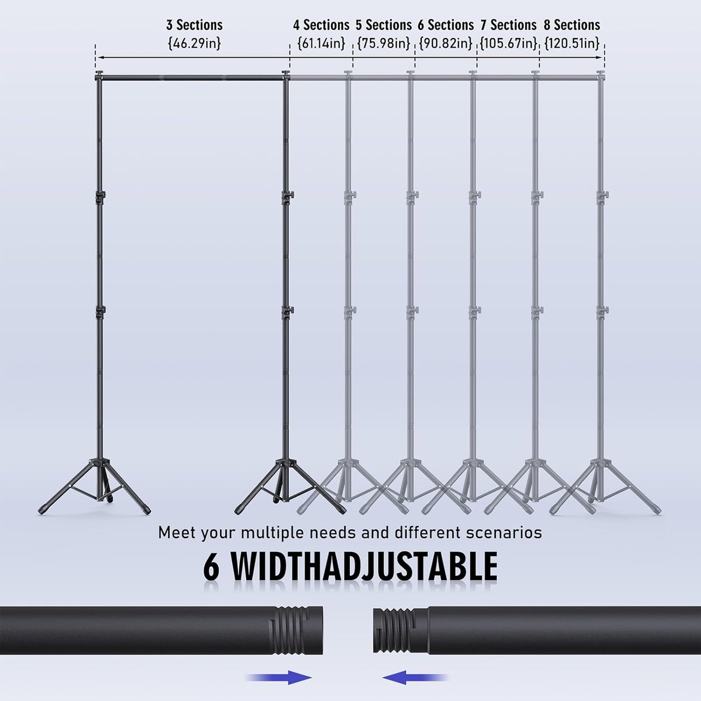 Backdrop Stand Kit - 6 Widths, 10x7.5ft Adjustable Background Stand for Parties & Studio Photography