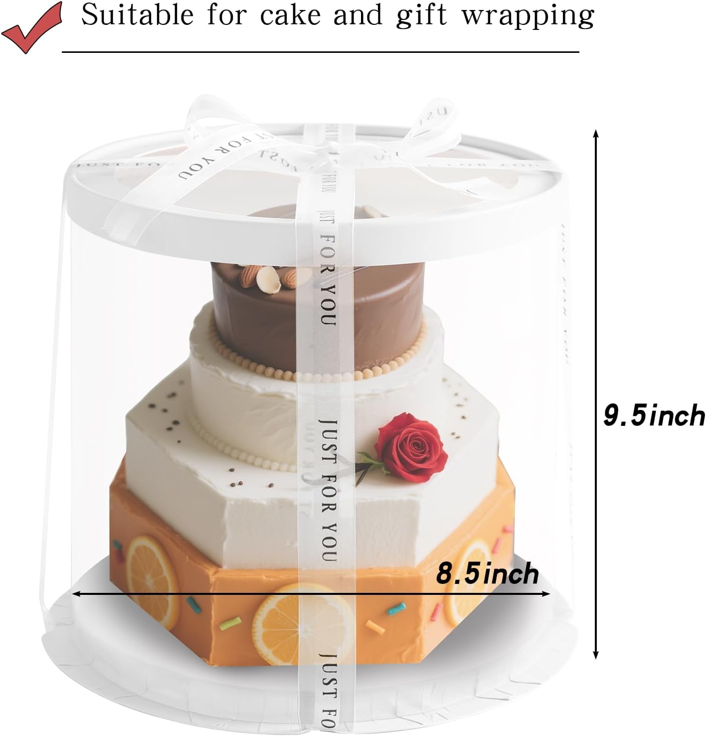 JCD Pink Multi-Layer 10 * 10 Inch Round Clear Cake Boxs with Ribbon,6 Pack Tall Transparent Packaging Cake Containers PET Cake Carrier Box for Birthday (Pink, Round 10inch/6pcs)