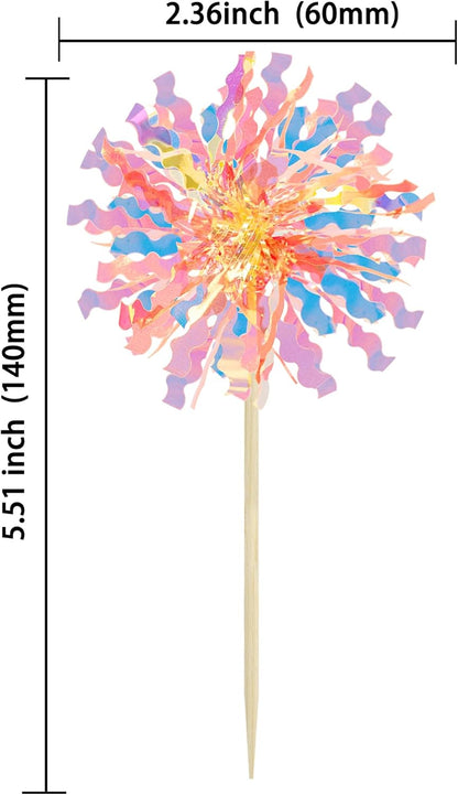 Ephlyn 30Pcs Foil Firework Cupcake Toppers Sparkle Tinsel Cupcake Picks Drink Stirrers Cocktail Food Fruit Toothpicks for Baby Shower Graduation Party Supplies White
