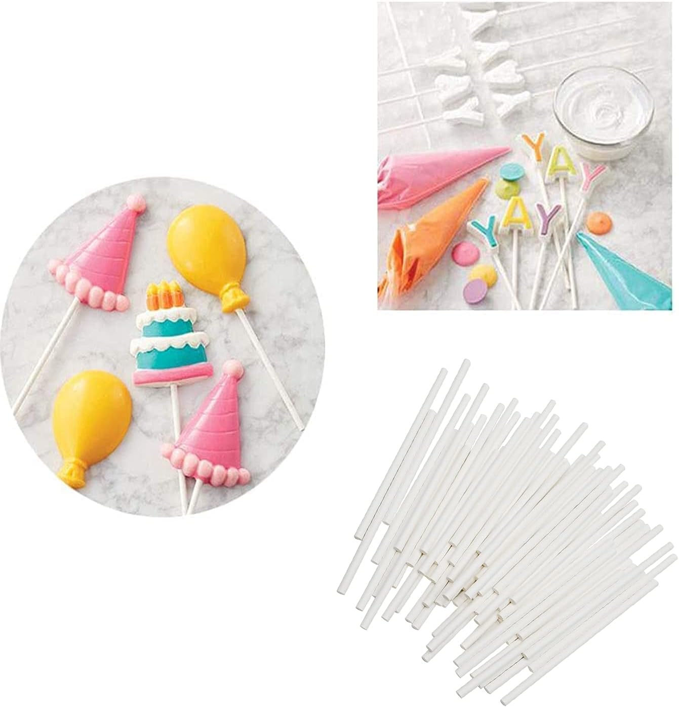 4 Inch White Lollipop Sticks, Lollipop Treat Sticks, for Homemade Candy, Cookies, Dessert, 200 Pcs