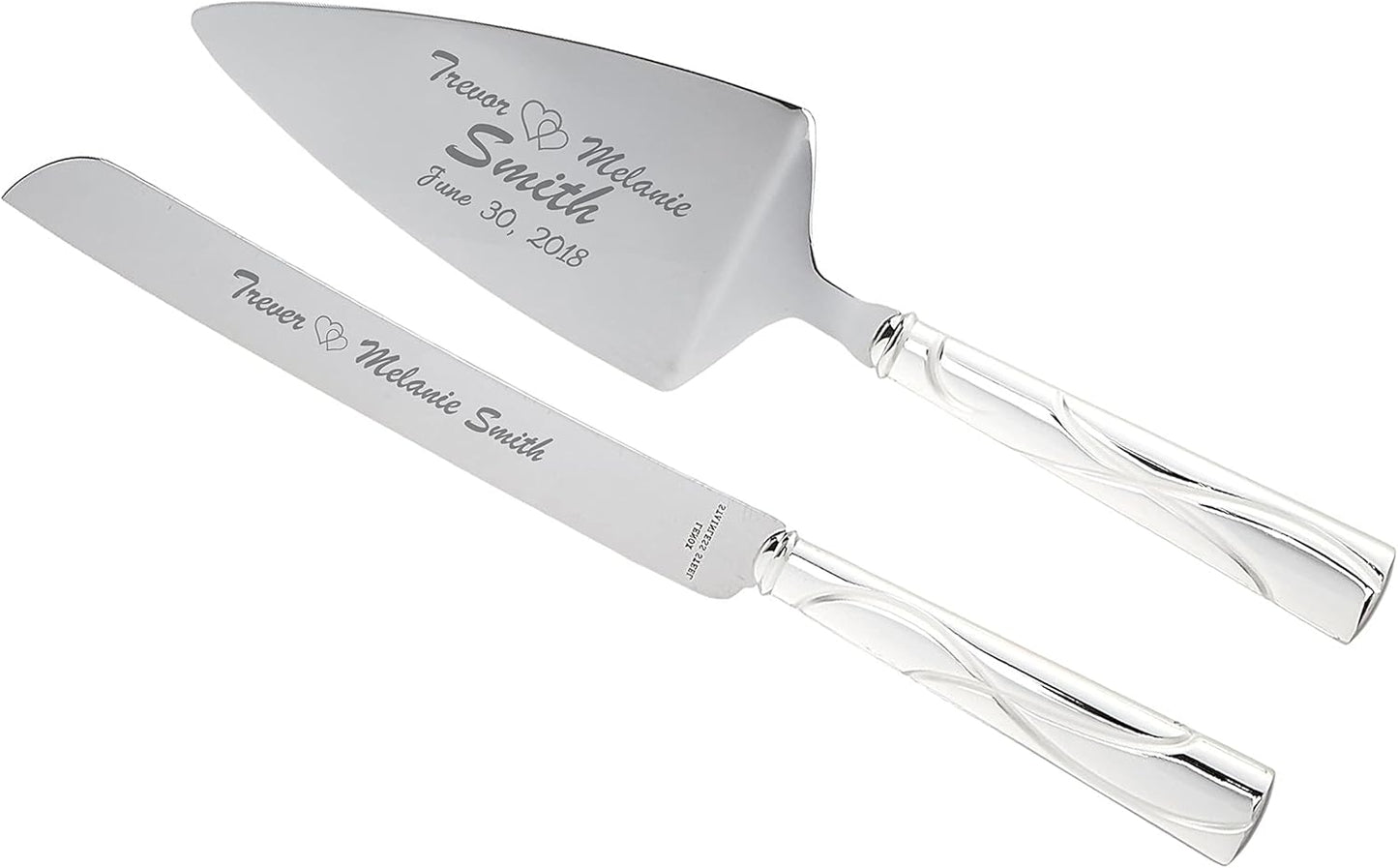 Lenox Bridal Adorn Silver Personalized Wedding Cake Cutting Set, Custom Engraved Wedding Cake Knife and Server Set for the Bride and Groom