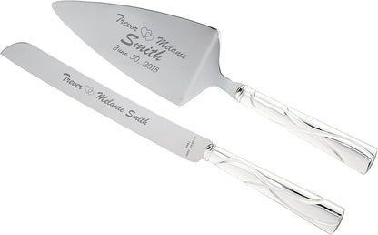 Lenox Bridal Adorn Silver Personalized Wedding Cake Cutting Set, Custom Engraved Wedding Cake Knife and Server Set for the Bride and Groom