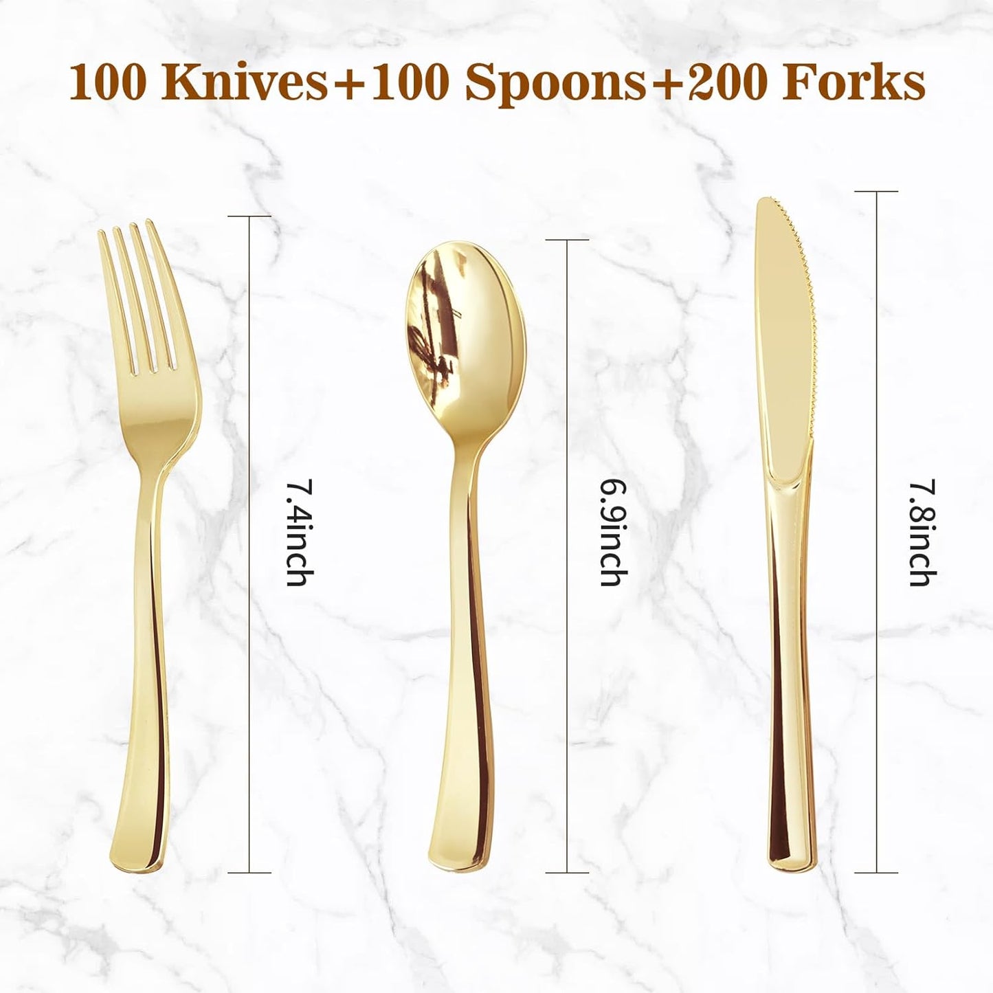 BESTVIP 60PCS Gold Plastic Silverware, Disposable Utensils, Heavy Duty Cutlery Set of 30 Forks, 15 Spoons, 15 Knives for Party, Christmas, Wedding, Catering and Daily Use