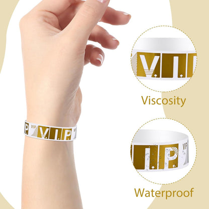 Sibba 200 Count Wrist Bands Wristband Badges Waterproof Paper Bracelets Coloreds Admission Festivals Party Events Arm Hand Labels Indexes Stamps Strap Office School Supplies(Golden/Silver)